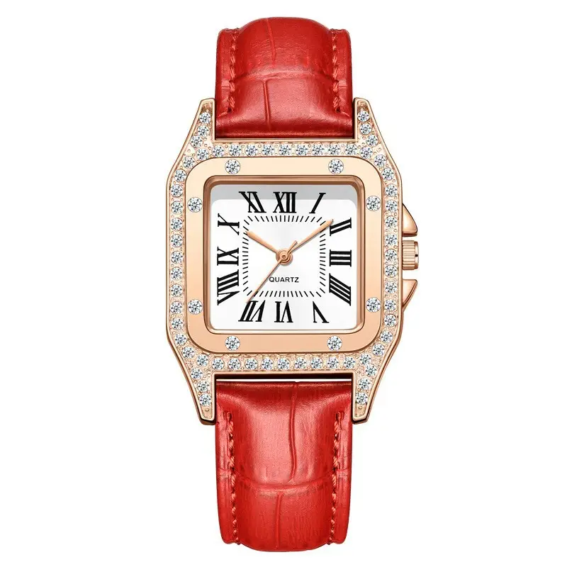 Women Rhinestone Square Watch White Strap Office Commute — feature 4