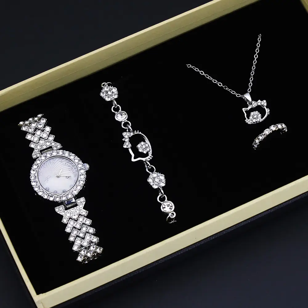 High-Looking Women's Diamond Jewelry Set Watch Bracelet Necklace Earrings - Image 2
