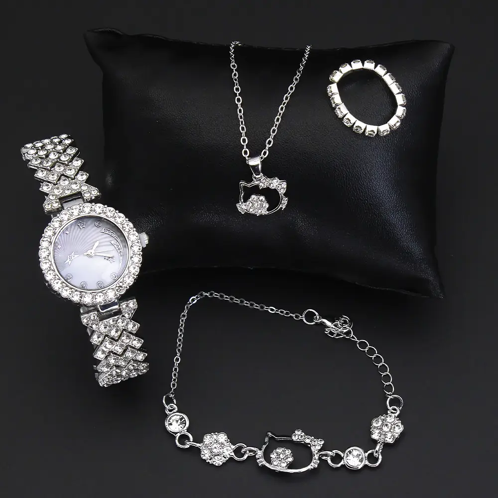 High-Looking Women's Diamond Jewelry Set Watch Bracelet Necklace Earrings - Image 3
