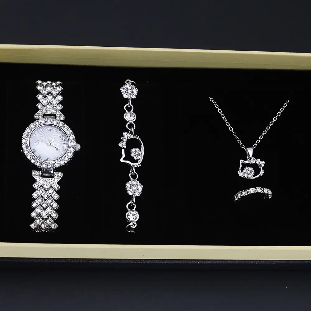 High-Looking Women's Diamond Jewelry Set Watch Bracelet Necklace Earrings - Image 4