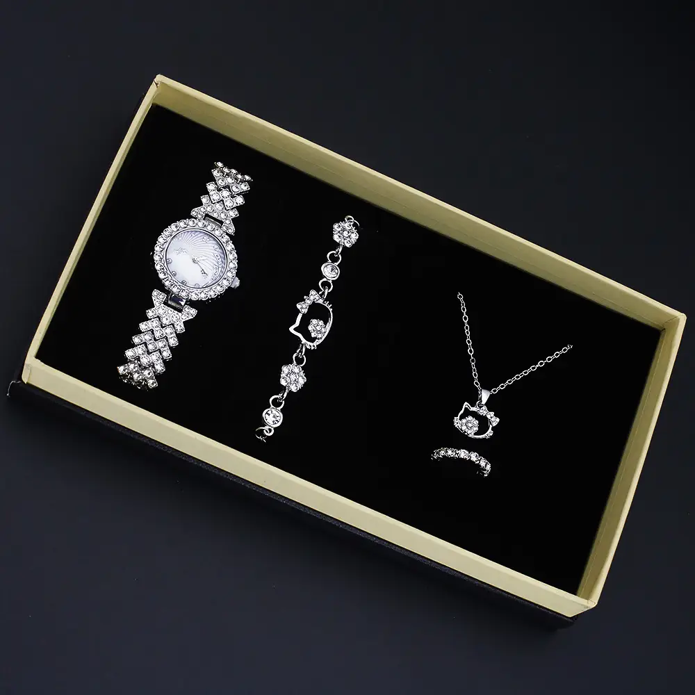 High-Looking Women's Diamond Jewelry Set Watch Bracelet Necklace Earrings - Image 5