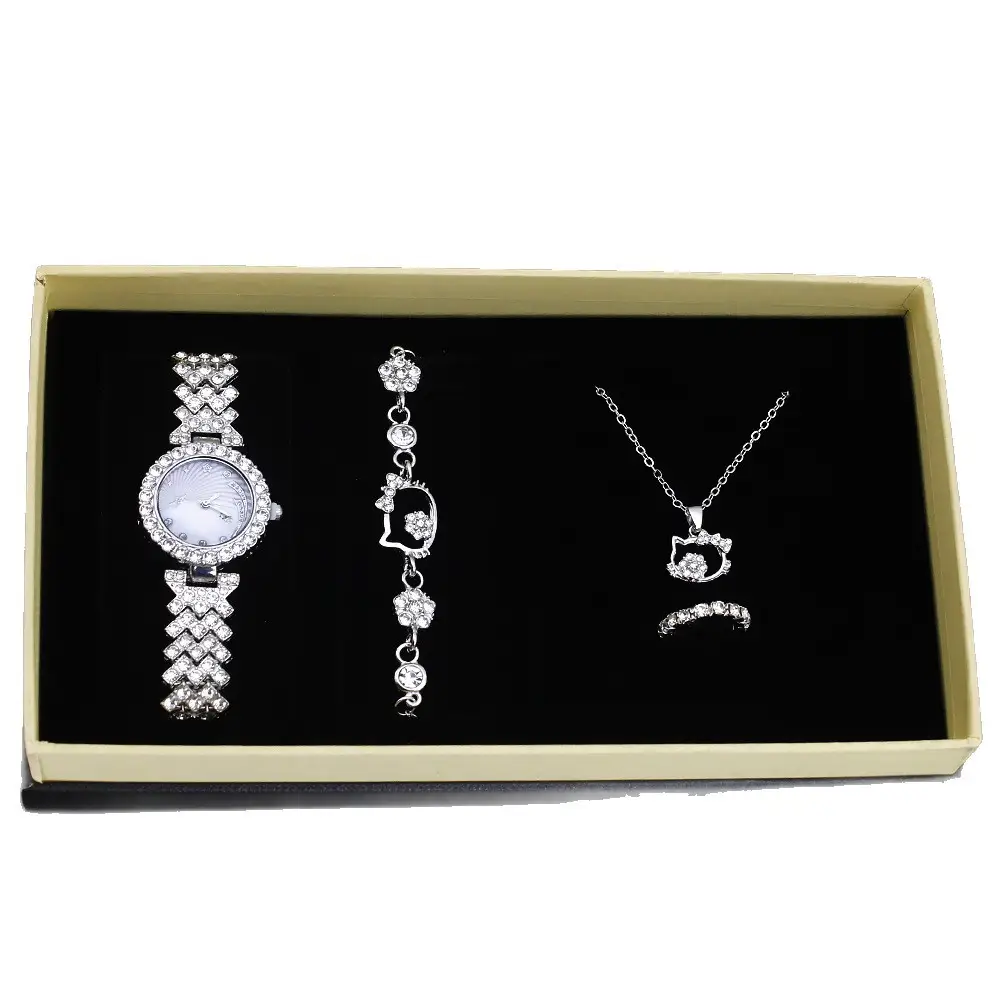 High-Looking Women's Diamond Jewelry Set Watch Bracelet Necklace Earrings - Image 6