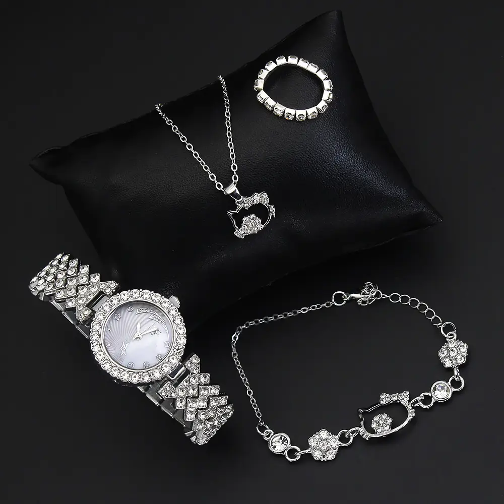 High-Looking Women's Diamond Jewelry Set Watch Bracelet Necklace Earrings — feature 10