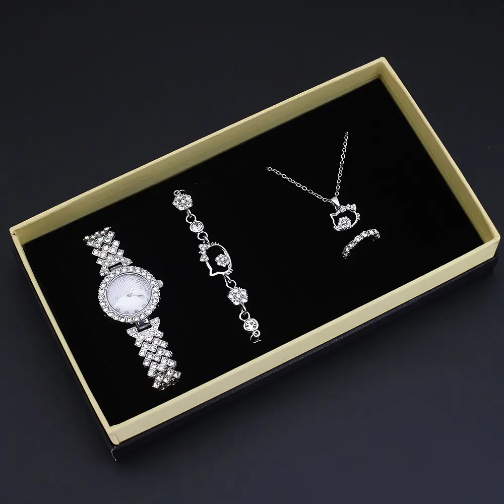 High-Looking Women's Diamond Jewelry Set Watch Bracelet Necklace Earrings — feature 6