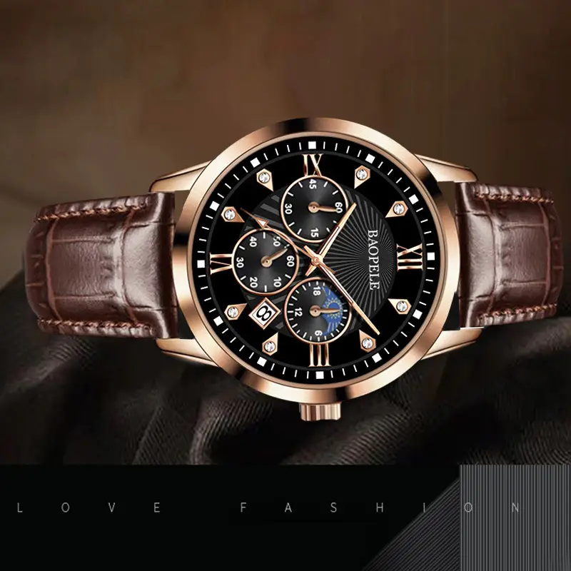 Baopele Men's Quartz Watch Waterproof Calendar Wristwatch