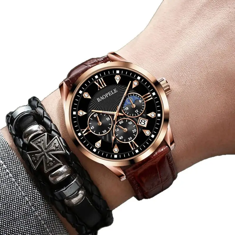 Baopele Men's Quartz Watch Waterproof Calendar Wristwatch