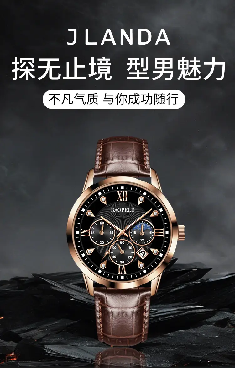 Baopele Men's Quartz Watch Waterproof Calendar Wristwatch — feature 1