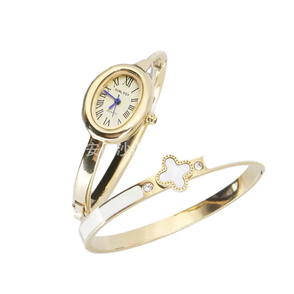 Gold Plated Women's Quartz Bracelet Watch Set - Image 10