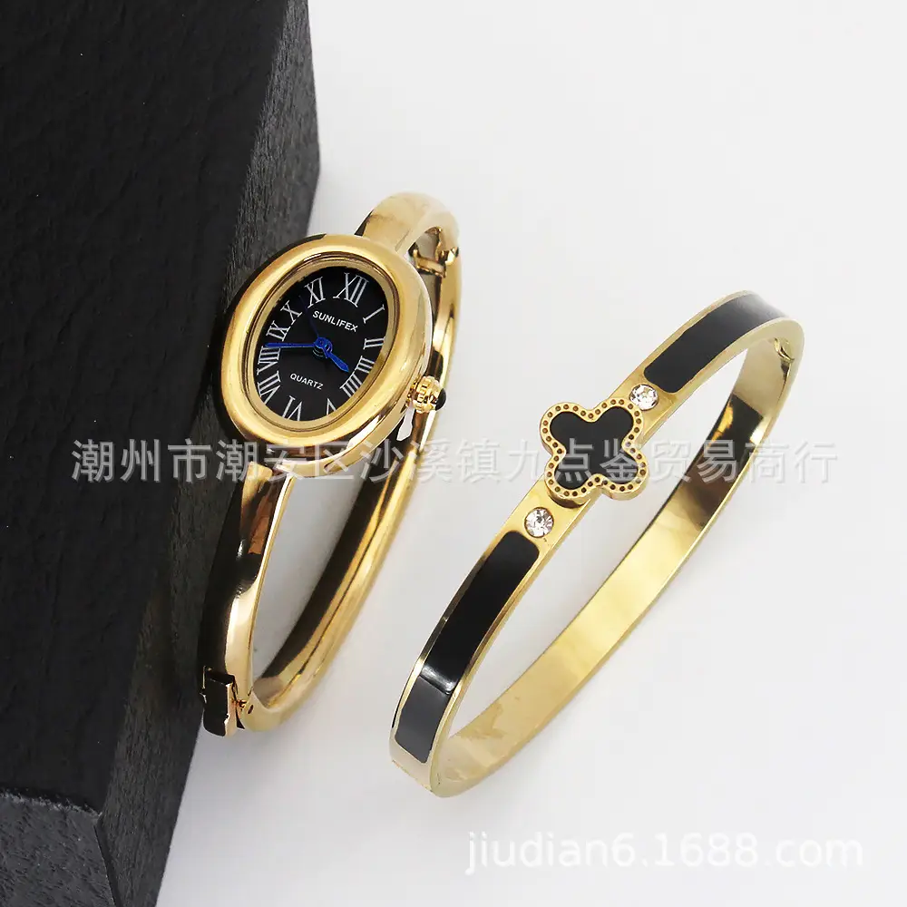 Gold Plated Women's Quartz Bracelet Watch Set — feature 14