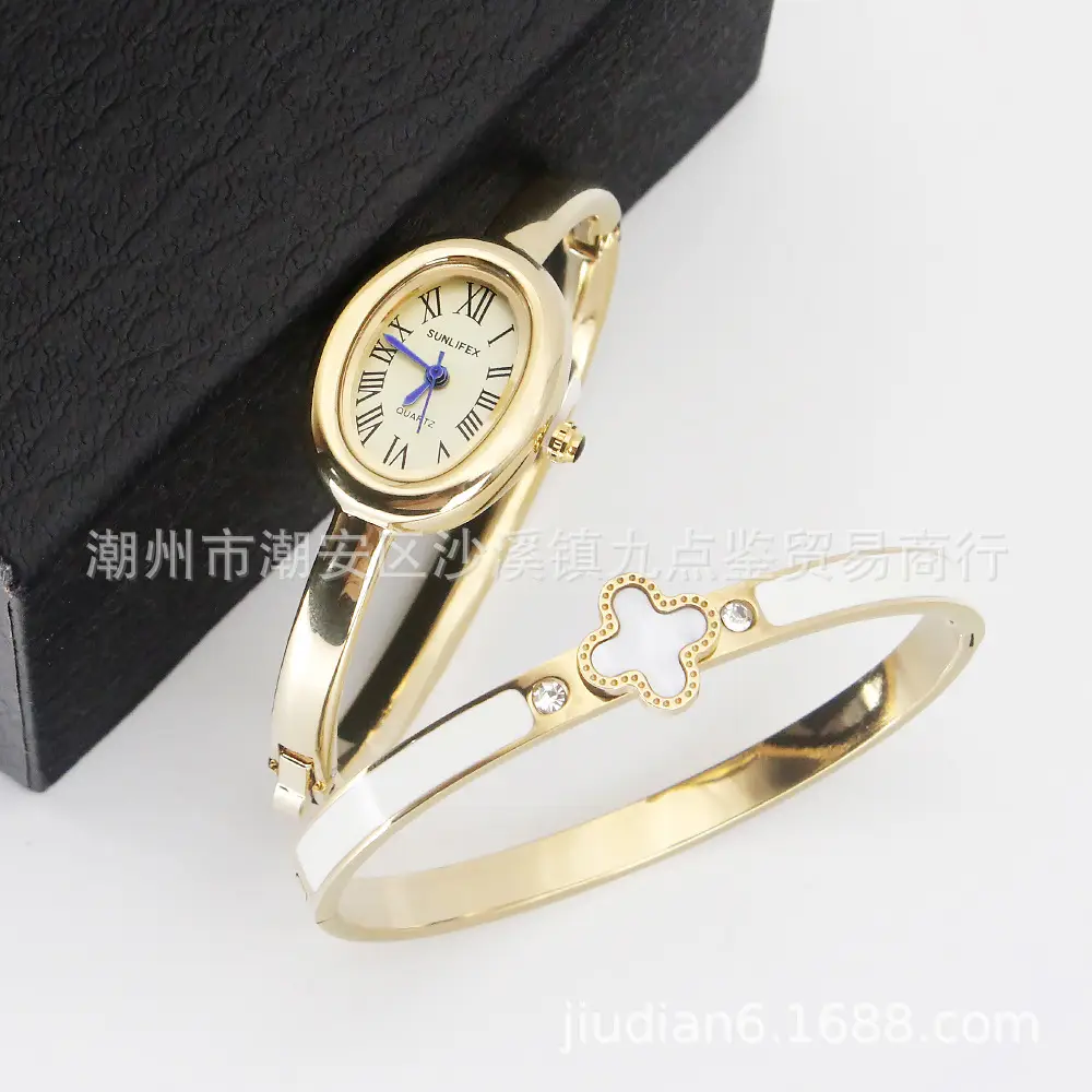 Gold Plated Women's Quartz Bracelet Watch Set — feature 15
