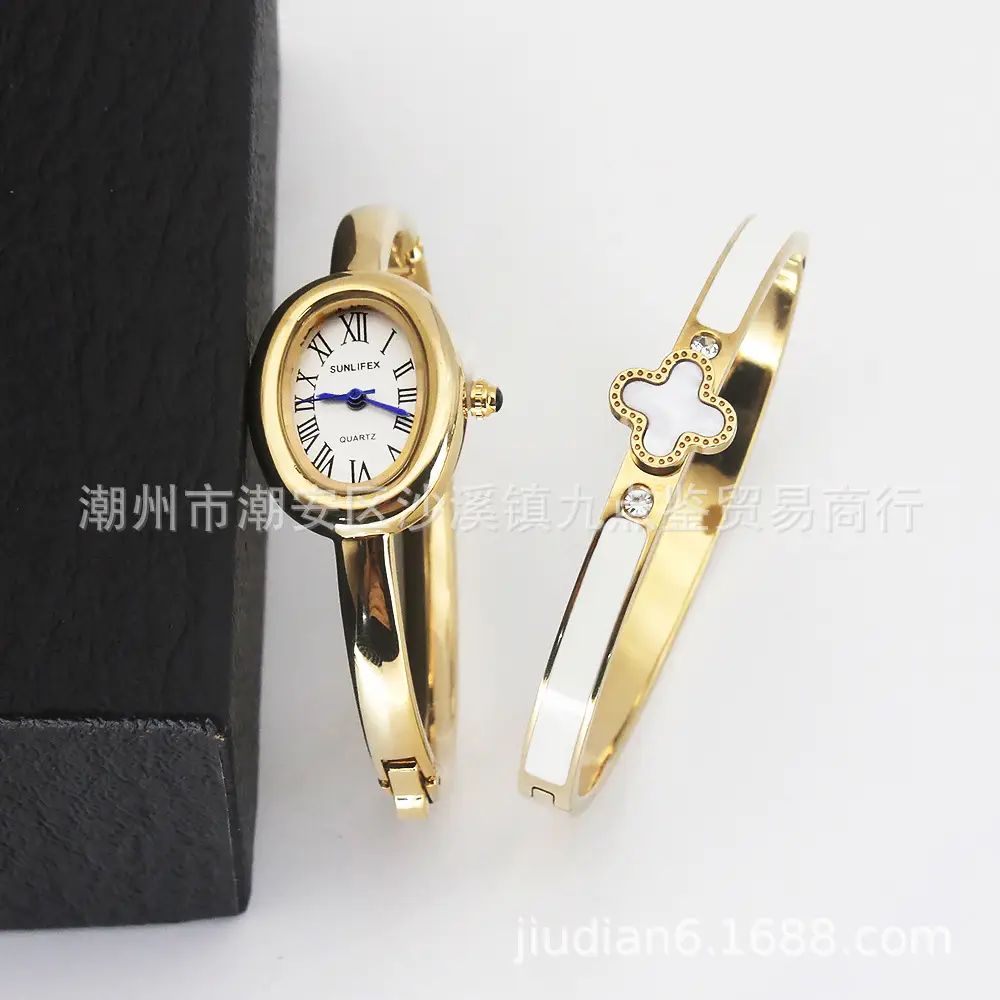 Gold Plated Women's Quartz Bracelet Watch Set — feature 16