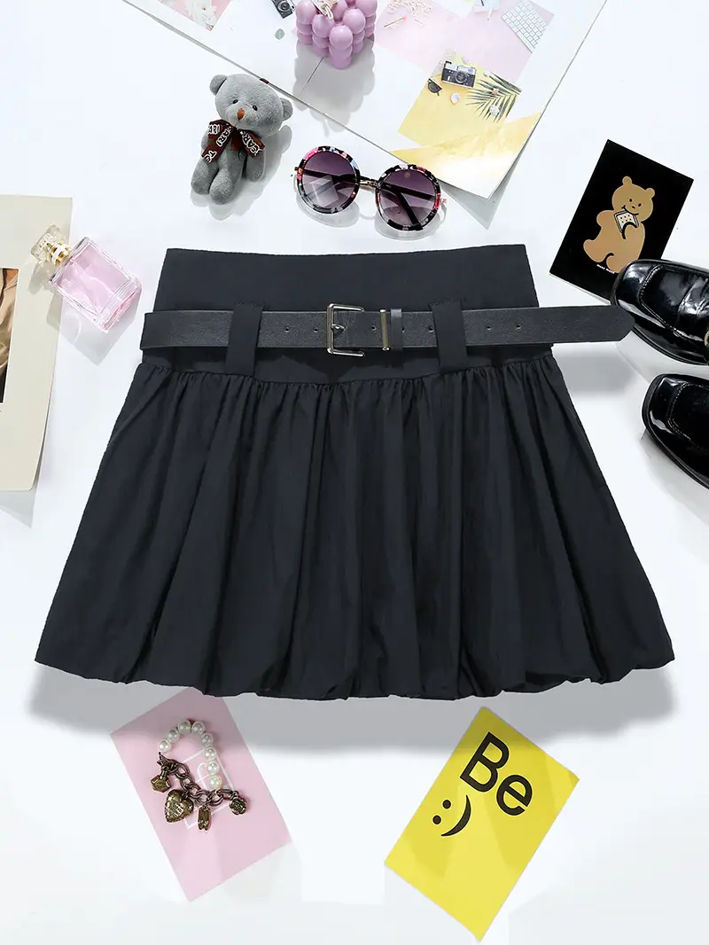 Blue Pleated Belted Skirt for Women Summer - Image 6