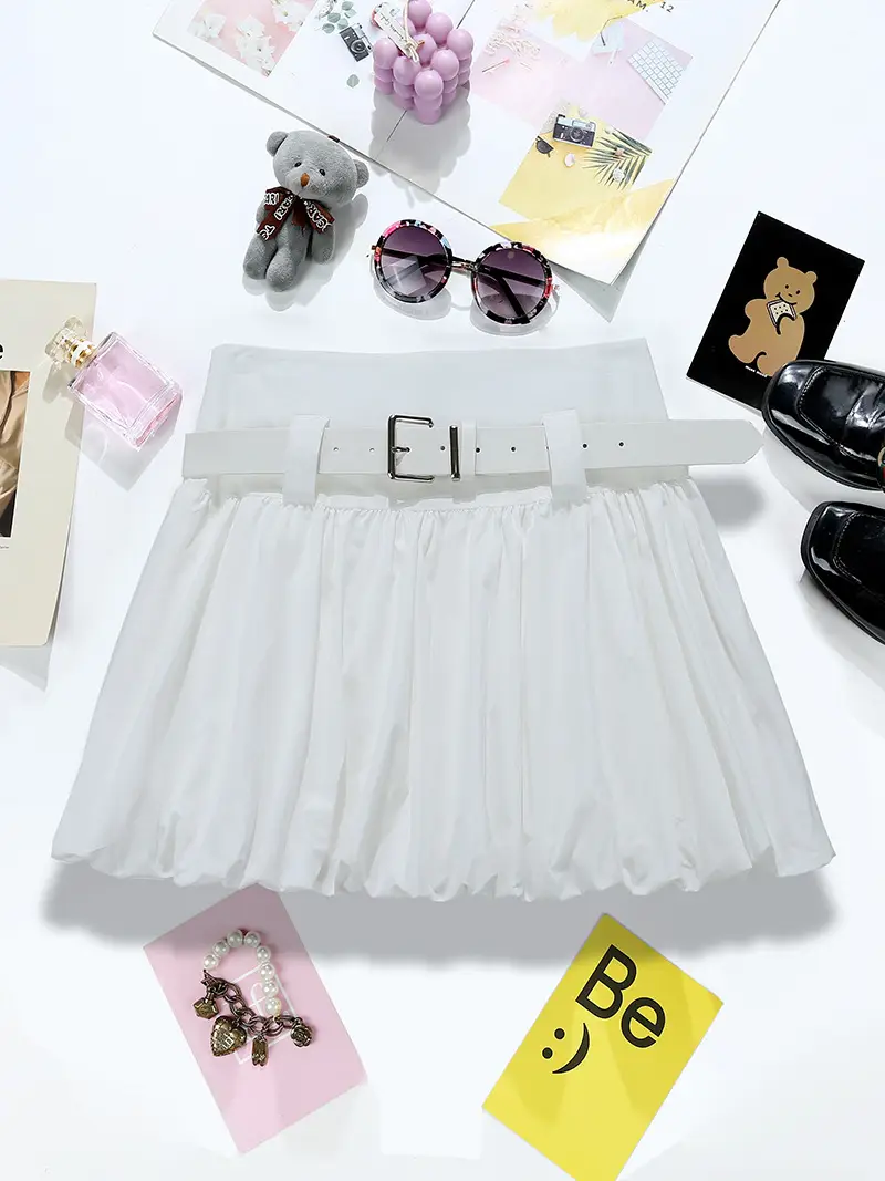 Blue Pleated Belted Skirt for Women Summer - Image 8