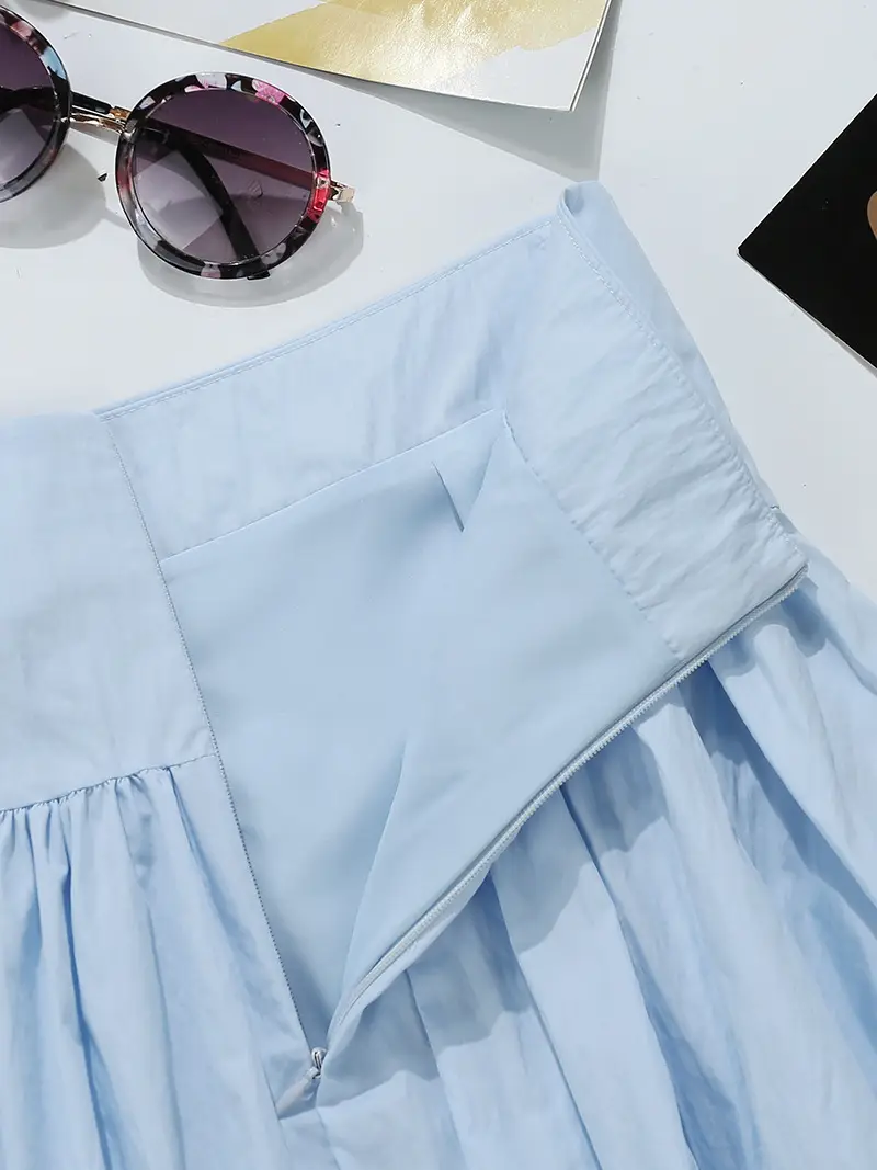 Blue Pleated Belted Skirt for Women Summer — feature 6