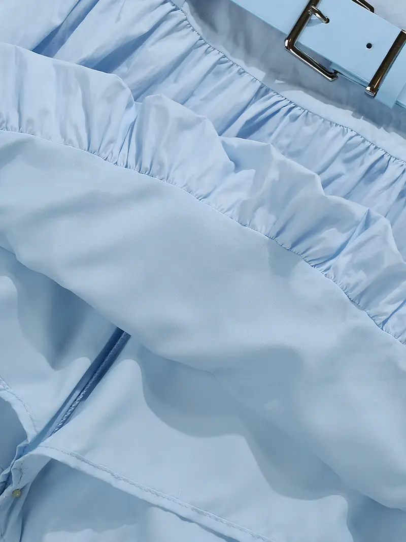 Blue Pleated Belted Skirt for Women Summer — feature 7