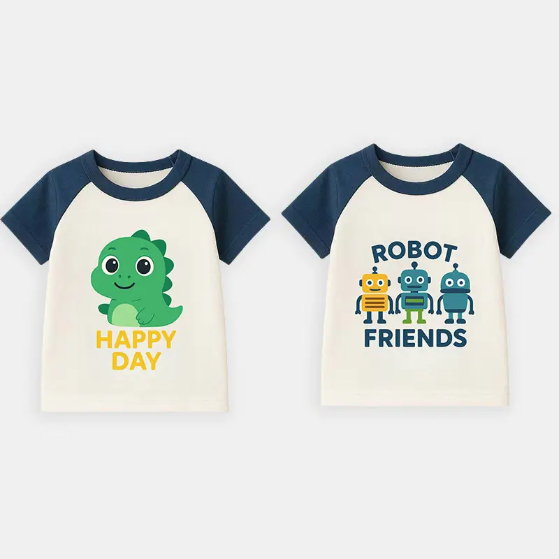 Boys Cartoon Car T-Shirt Happy Day Robot Friends Summer Thin Cotton - Image 2