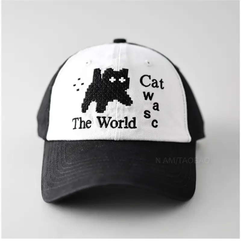 Cute Cat Embroidered Black Baseball Cap for Men Women - Image 3