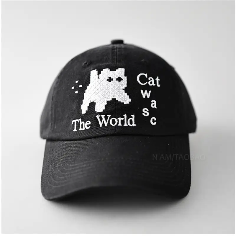 Cute Cat Embroidered Black Baseball Cap for Men Women - Image 5