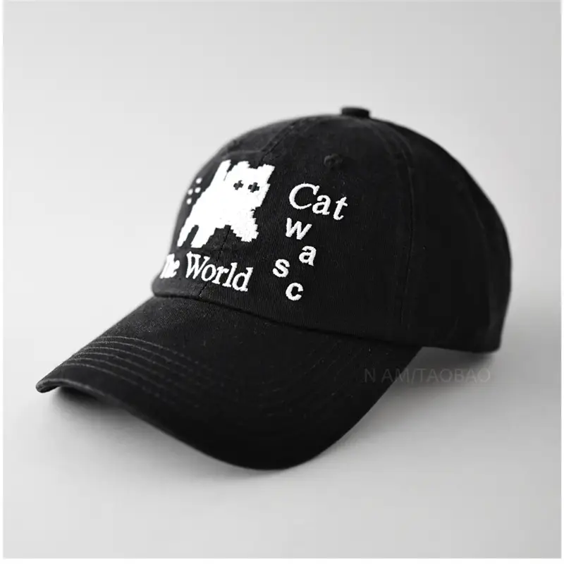 Cute Cat Embroidered Black Baseball Cap for Men Women - Image 6