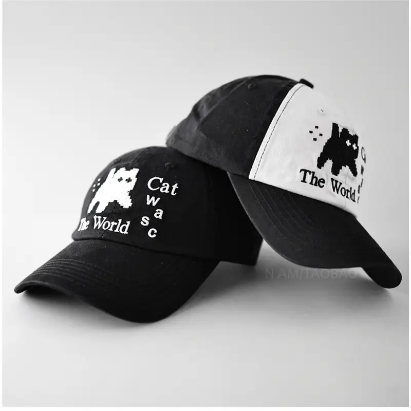 Cute Cat Embroidered Black Baseball Cap for Men Women - Image 7