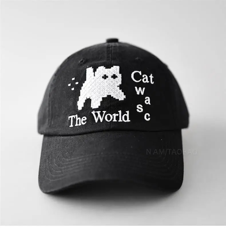 Cute Cat Embroidered Black Baseball Cap for Men Women — feature 1