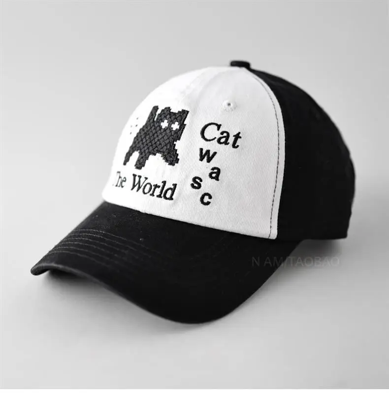 Cute Cat Embroidered Black Baseball Cap for Men Women — feature 2