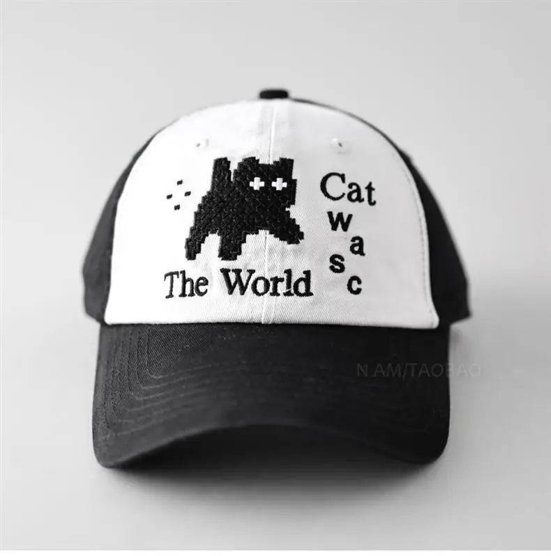 Cute Cat Embroidered Black Baseball Cap for Men Women — feature 3
