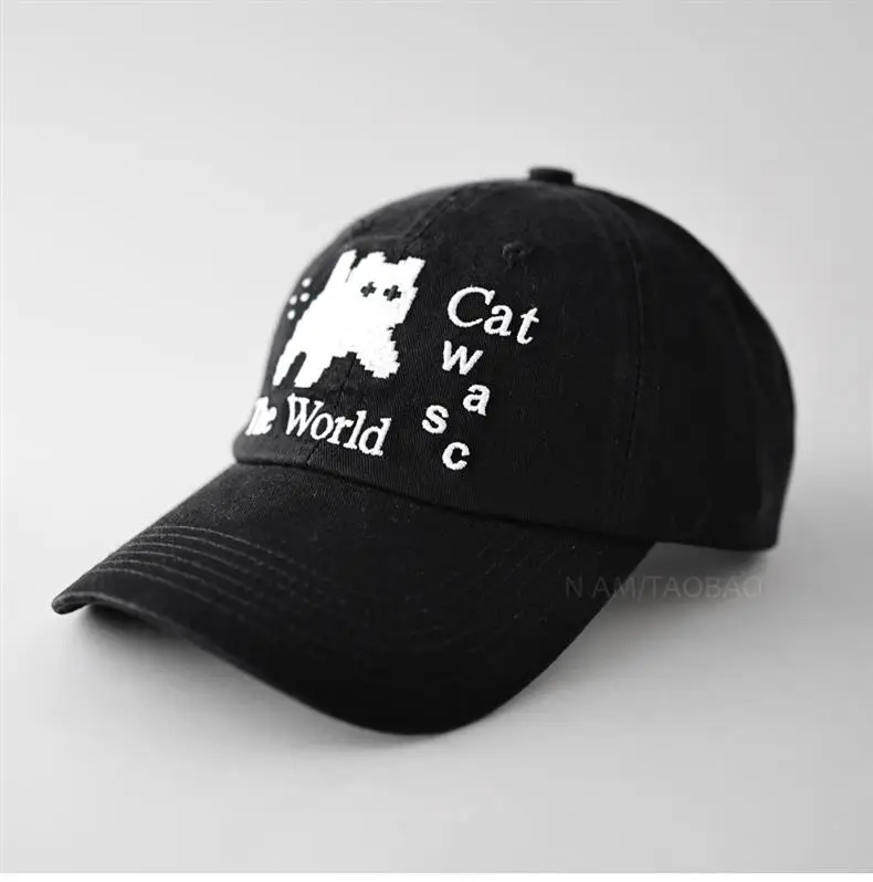 Cute Cat Embroidered Black Baseball Cap for Men Women — feature 4