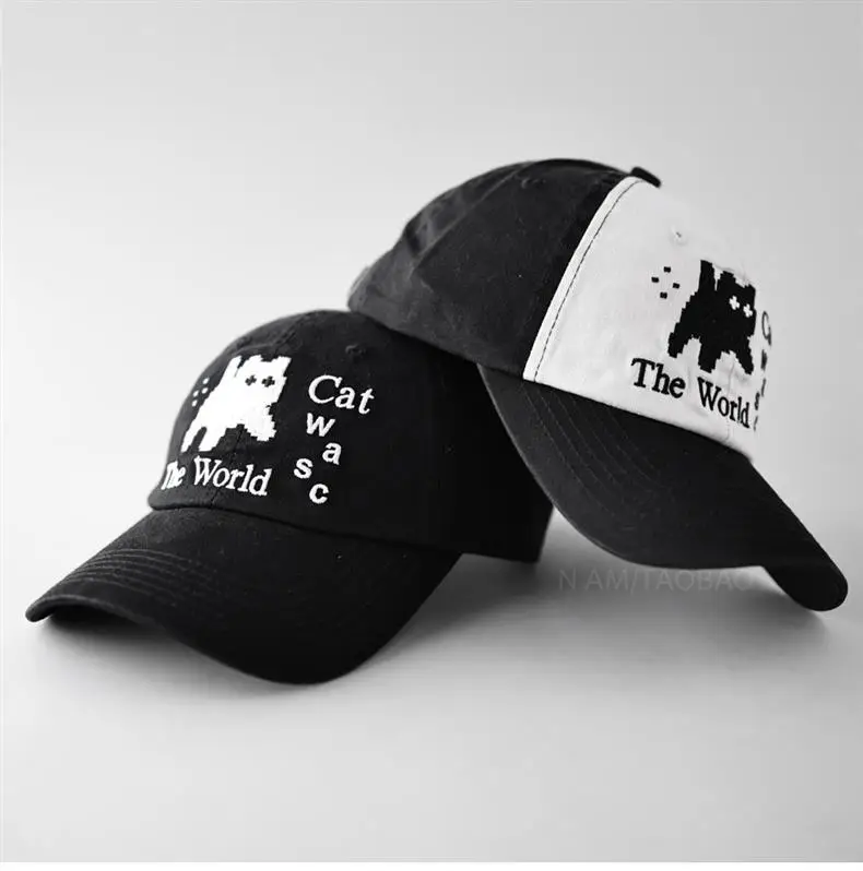 Cute Cat Embroidered Black Baseball Cap for Men Women — feature 7