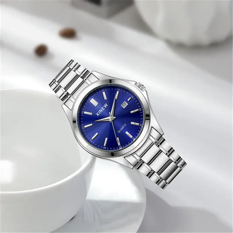 Men's Stainless Steel Band Date Quartz Watch Blue Dial - Image 5