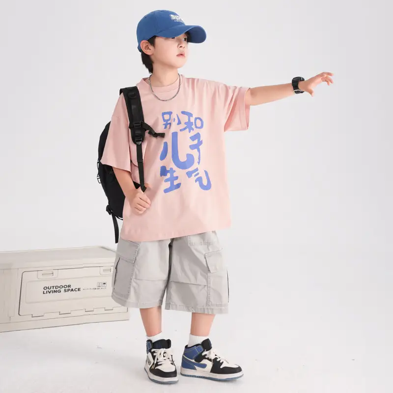 Boys Korean Style Short Sleeve T-Shirt Pink 2026 - Image 4