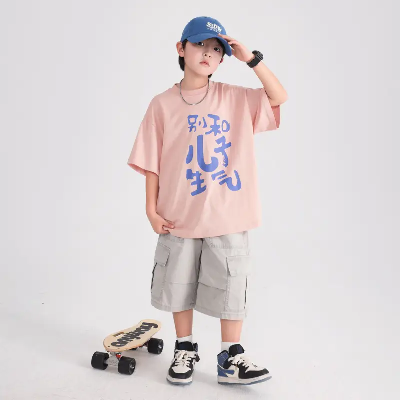 Boys Korean Style Short Sleeve T-Shirt Pink 2026 - Image 5