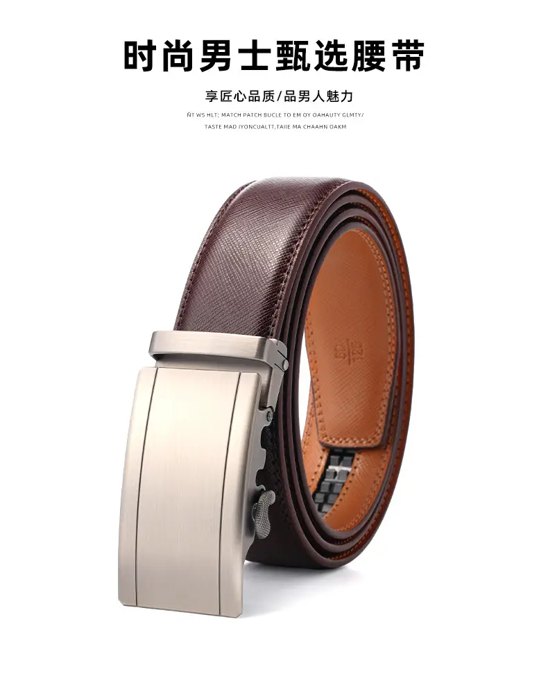 Men's Genuine Leather Belt with Silver Buckle — feature 1
