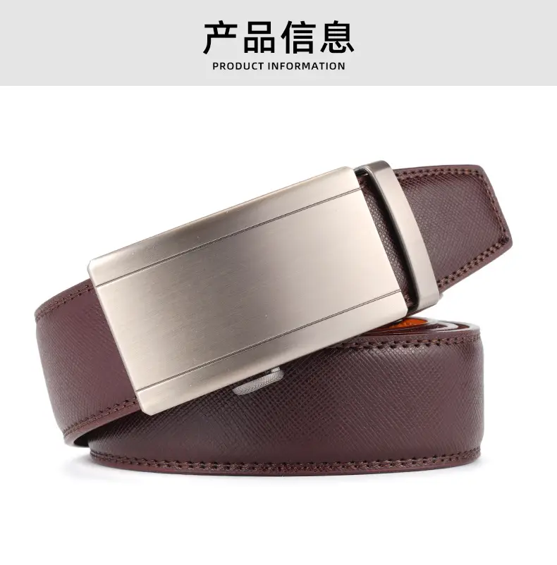 Men's Genuine Leather Belt with Silver Buckle — feature 3