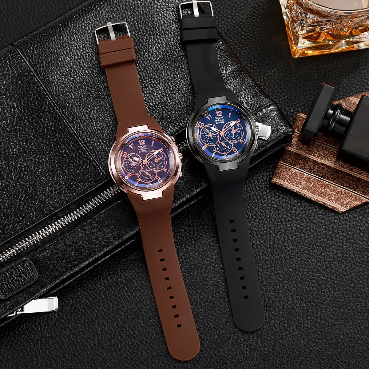 Men's Shadow Shadow Retro Quartz Watch Rose Gold Brown Strap — feature 2