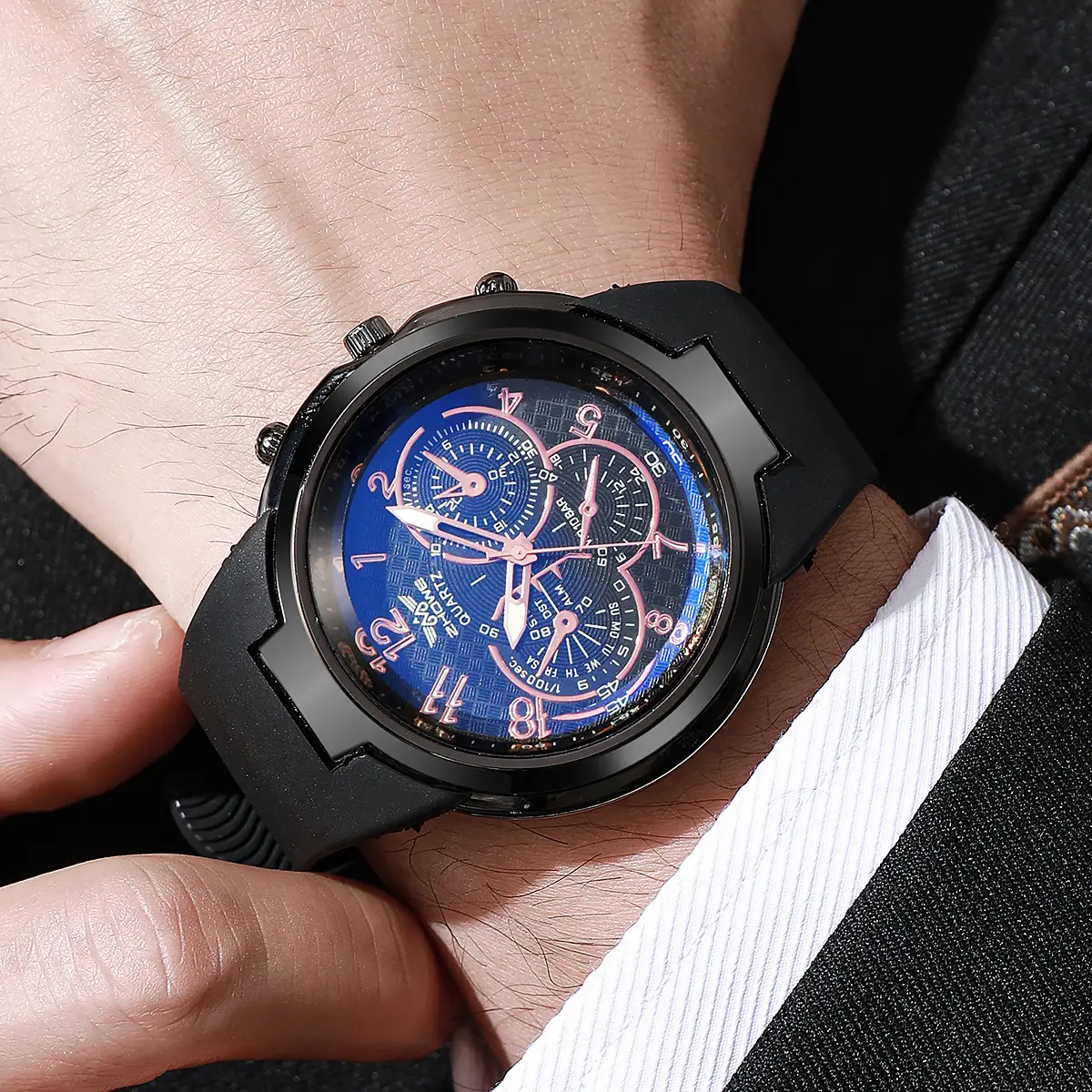 Men's Shadow Shadow Retro Quartz Watch Rose Gold Brown Strap — feature 4