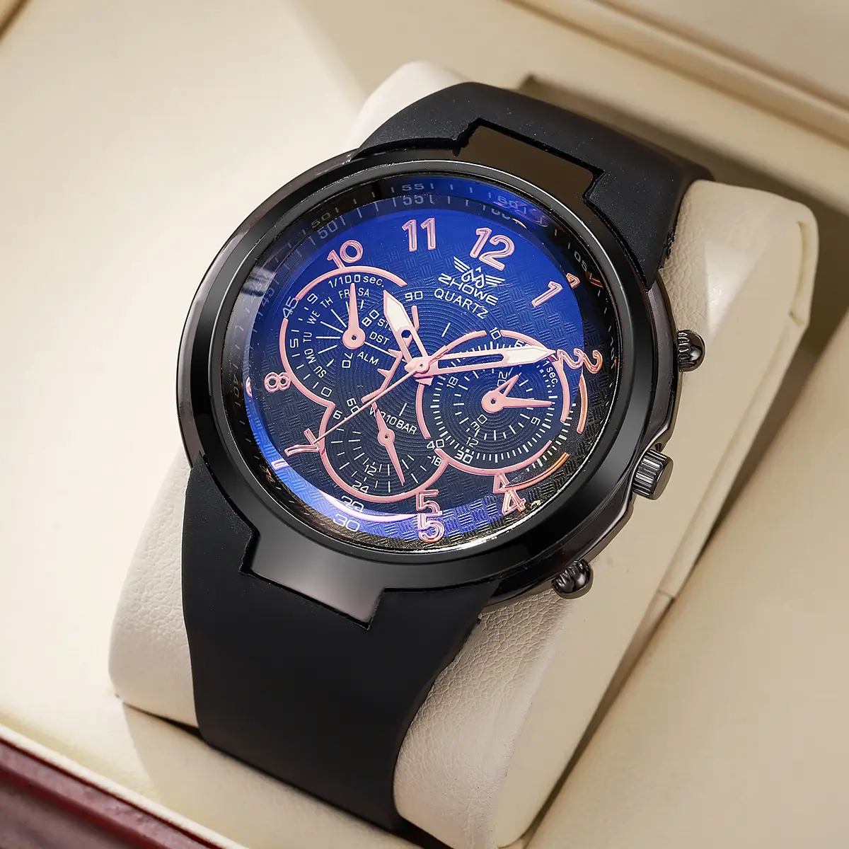 Men's Shadow Shadow Retro Quartz Watch Rose Gold Brown Strap — feature 5