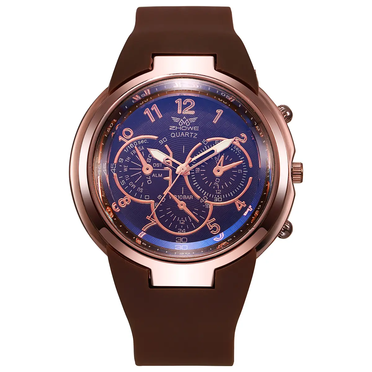 Men's Shadow Shadow Retro Quartz Watch Rose Gold Brown Strap — feature 8