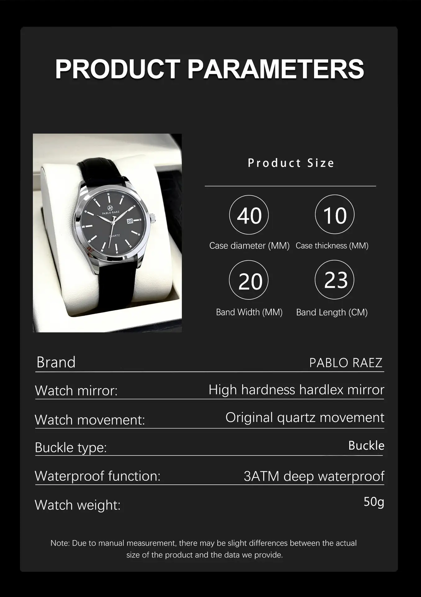 Men's Black Quartz Watch with Black Strap — feature 16