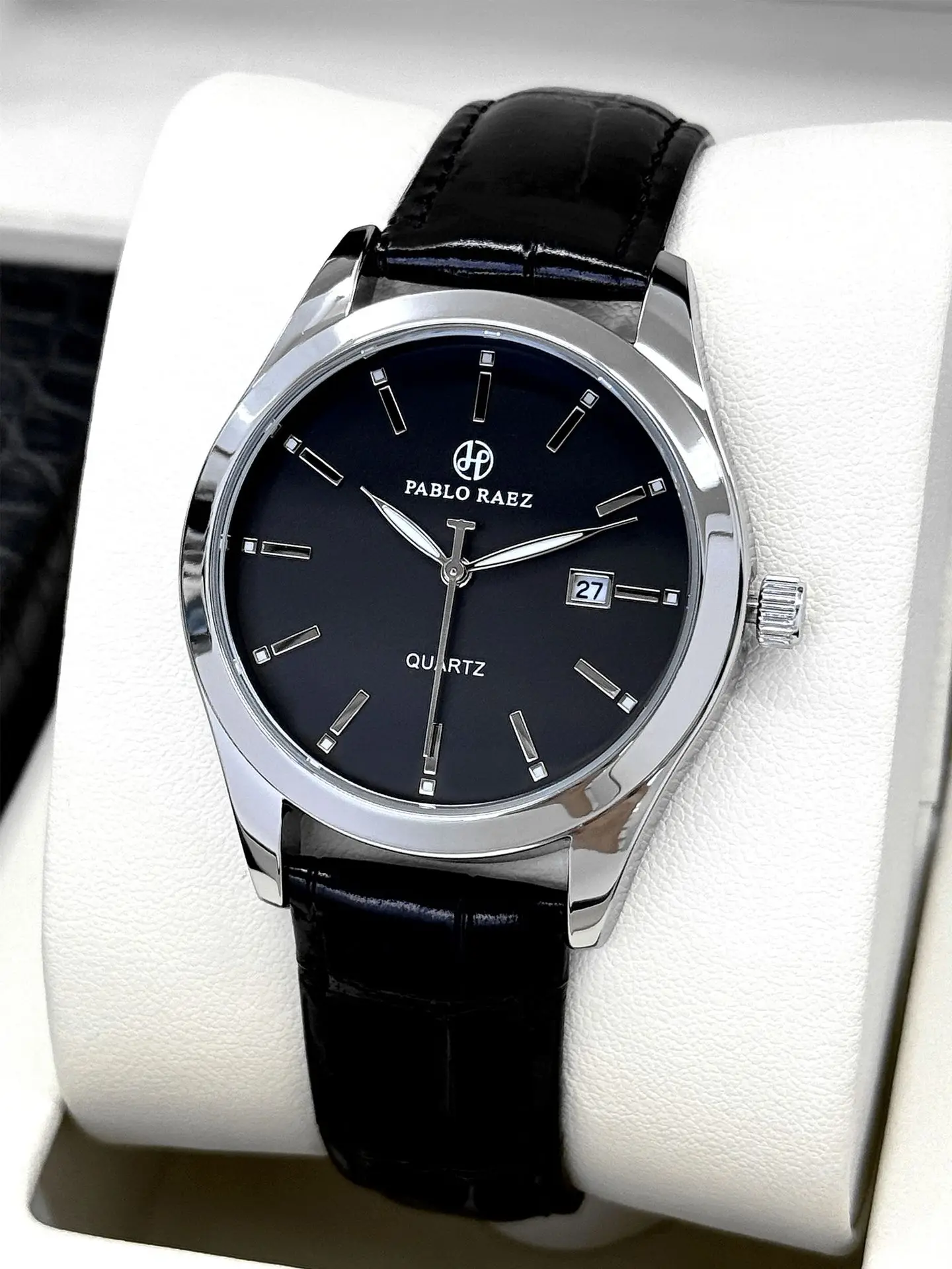 Men's Black Quartz Watch with Black Strap - Image 2