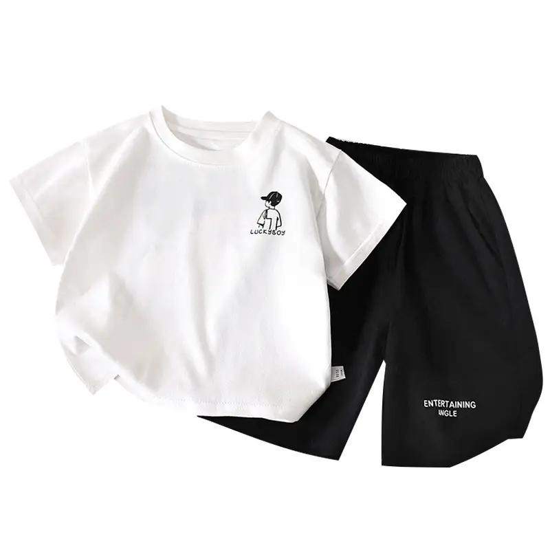 Kids Anime Print Short Sleeve Suit White Black - Image 7