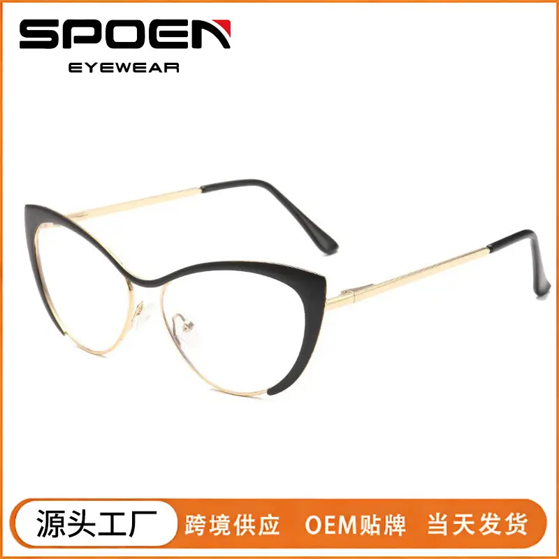 European Cat-Eye Sunglasses Black Gold Metal Frame - Image 8