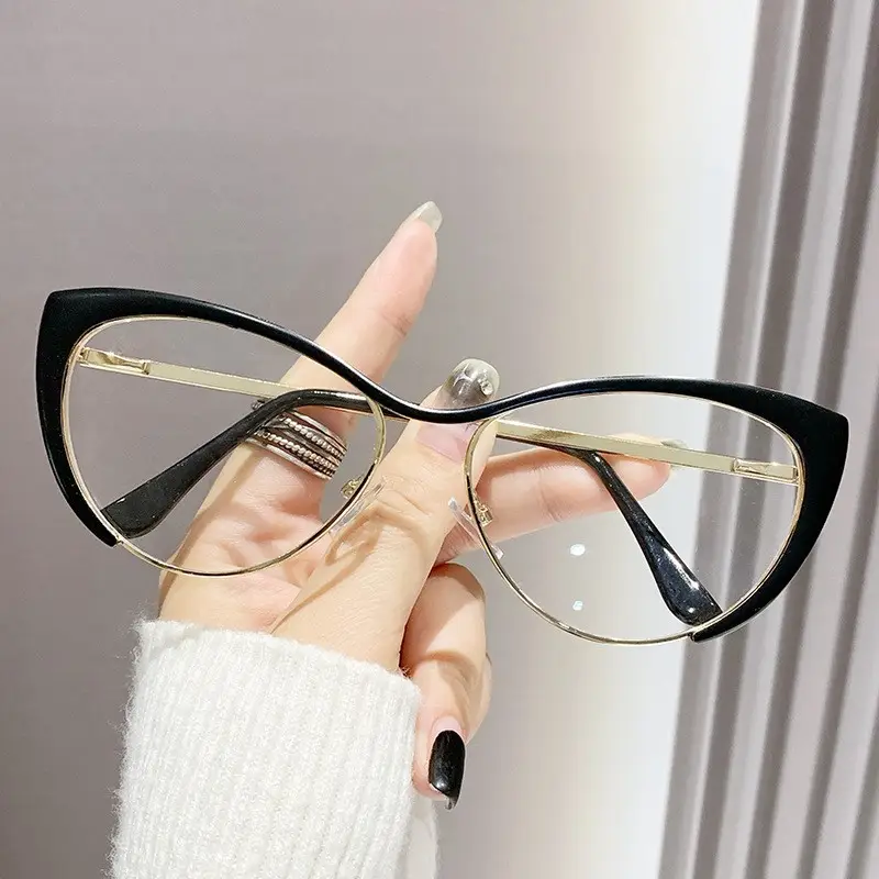 European Cat-Eye Sunglasses Black Gold Metal Frame - Image 10