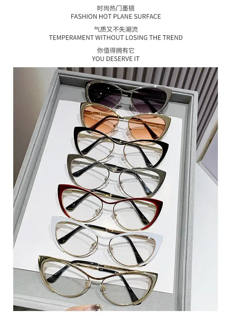 European Cat-Eye Sunglasses Black Gold Metal Frame — feature 10