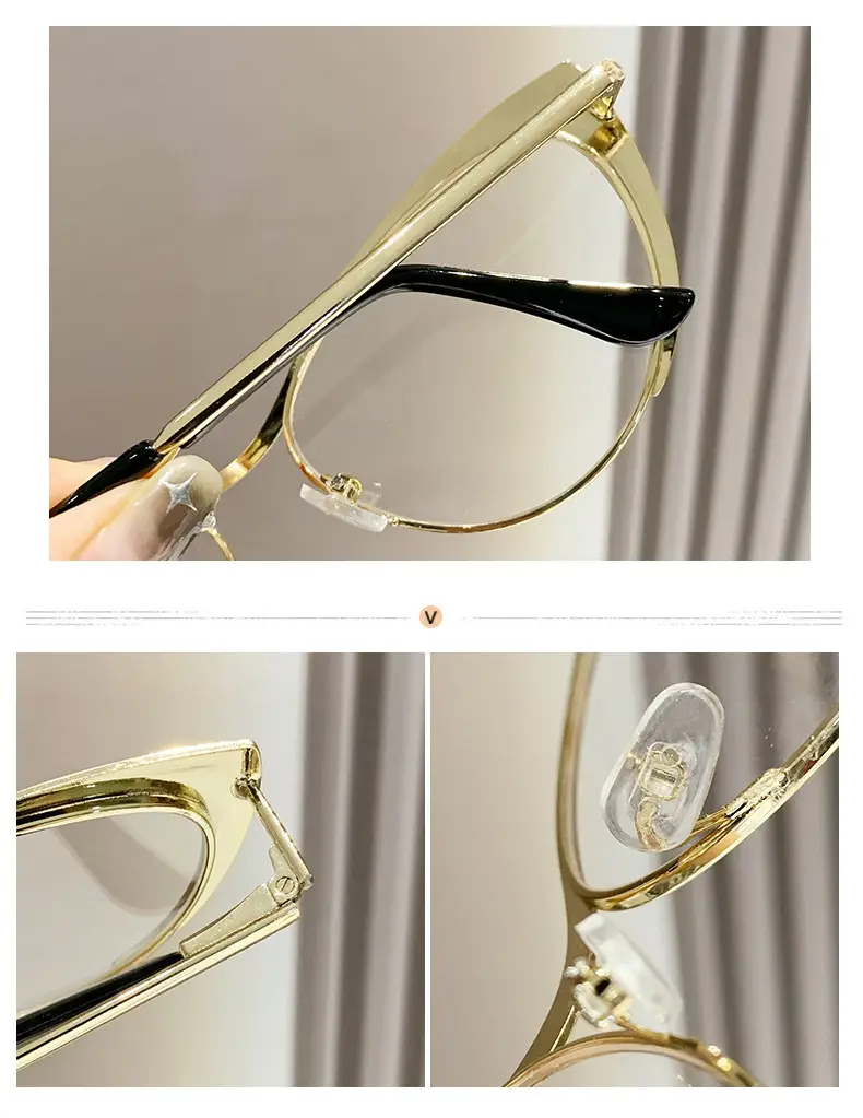 European Cat-Eye Sunglasses Black Gold Metal Frame — feature 12