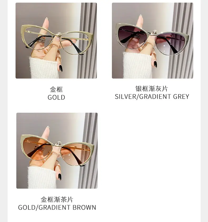 European Cat-Eye Sunglasses Black Gold Metal Frame — feature 15