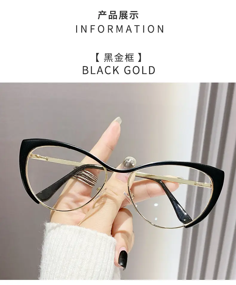 European Cat-Eye Sunglasses Black Gold Metal Frame — feature 16