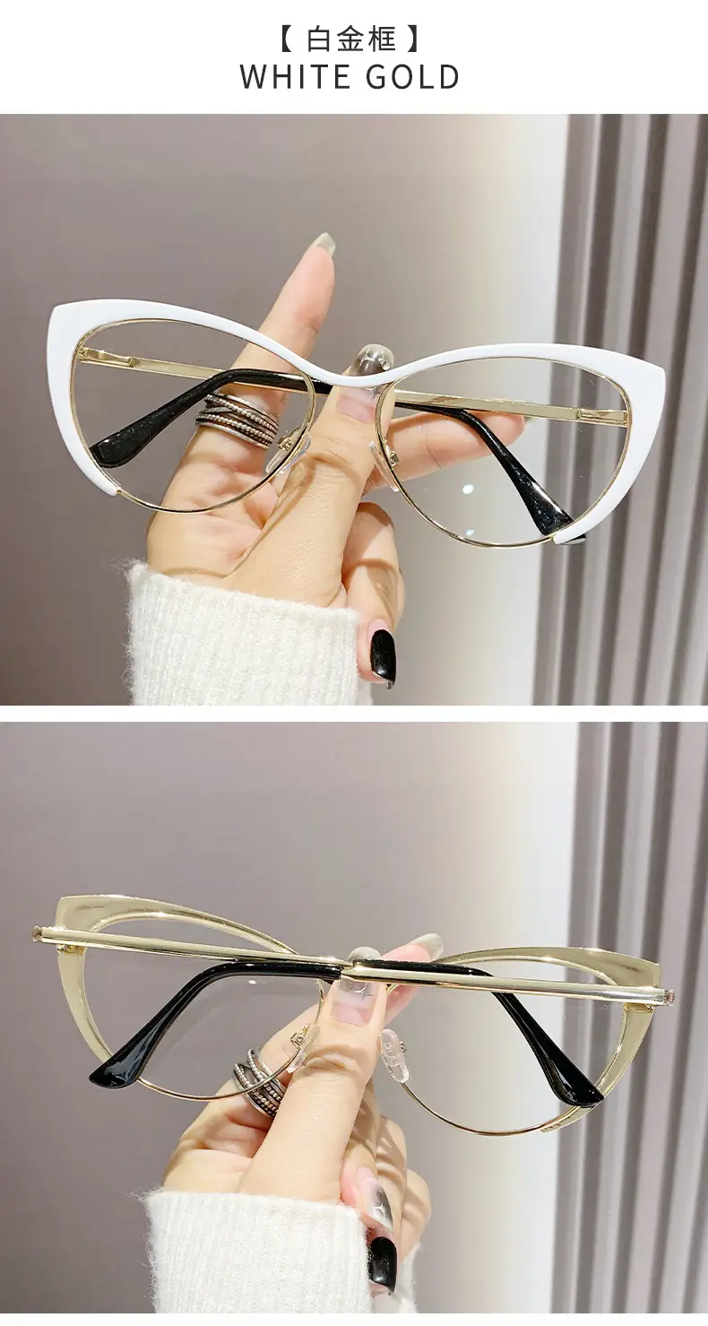 European Cat-Eye Sunglasses Black Gold Metal Frame — feature 20