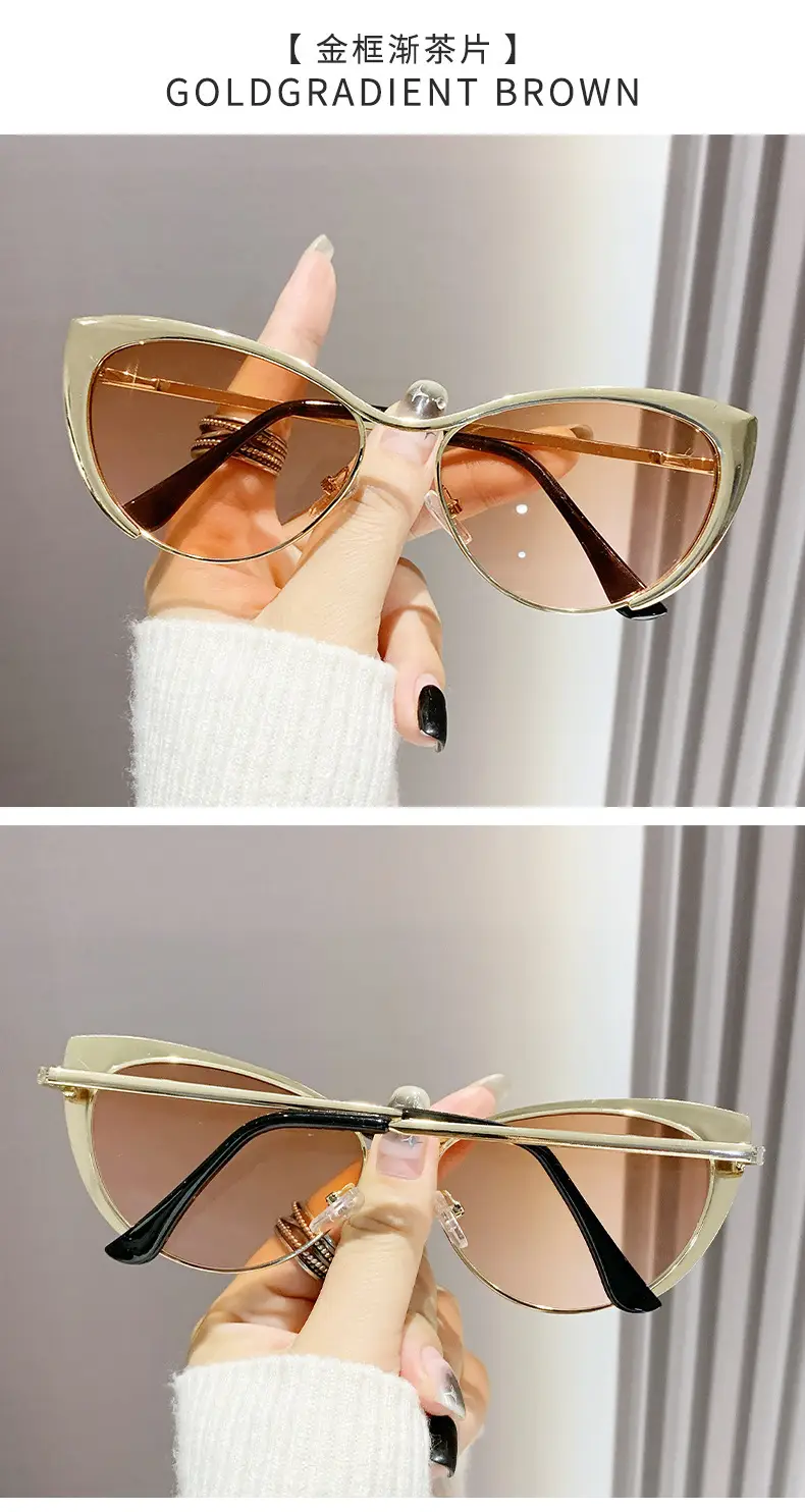 European Cat-Eye Sunglasses Black Gold Metal Frame — feature 23