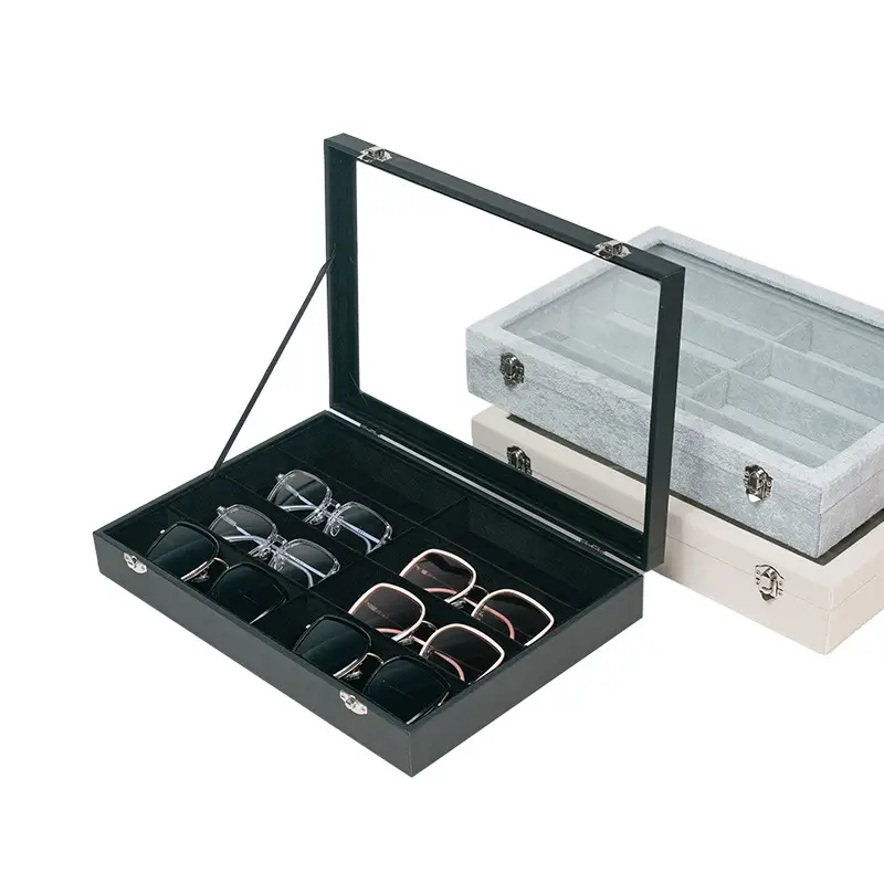 Velvet Sunglasses Display Box 8-Grids Pu Leather Large - Image 9